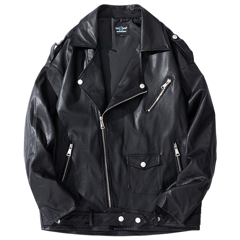 Men's Street Zipper Loose Hip Hop PU Leather Jacket