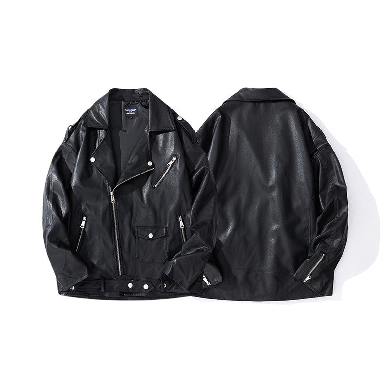 Men's Street Zipper Loose Hip Hop PU Leather Jacket