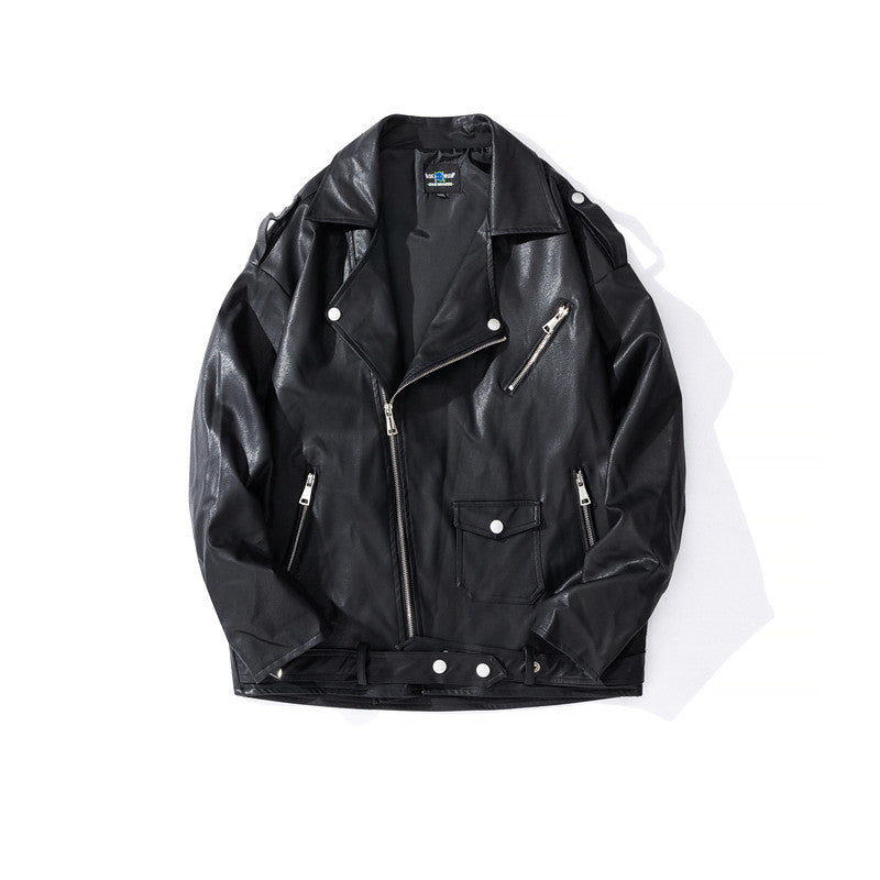 Men's Street Zipper Loose Hip Hop PU Leather Jacket