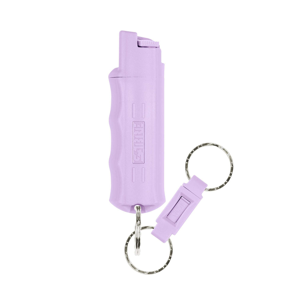 Sabre Pepper Spray with Quick Release Keychain for Self Defense – Maximum Police Strength OC Spray with UV Marking Dye, Twist Lock Safety, Finger Grip, 10‑Second Spray, 14‑ft Range, Made in USA