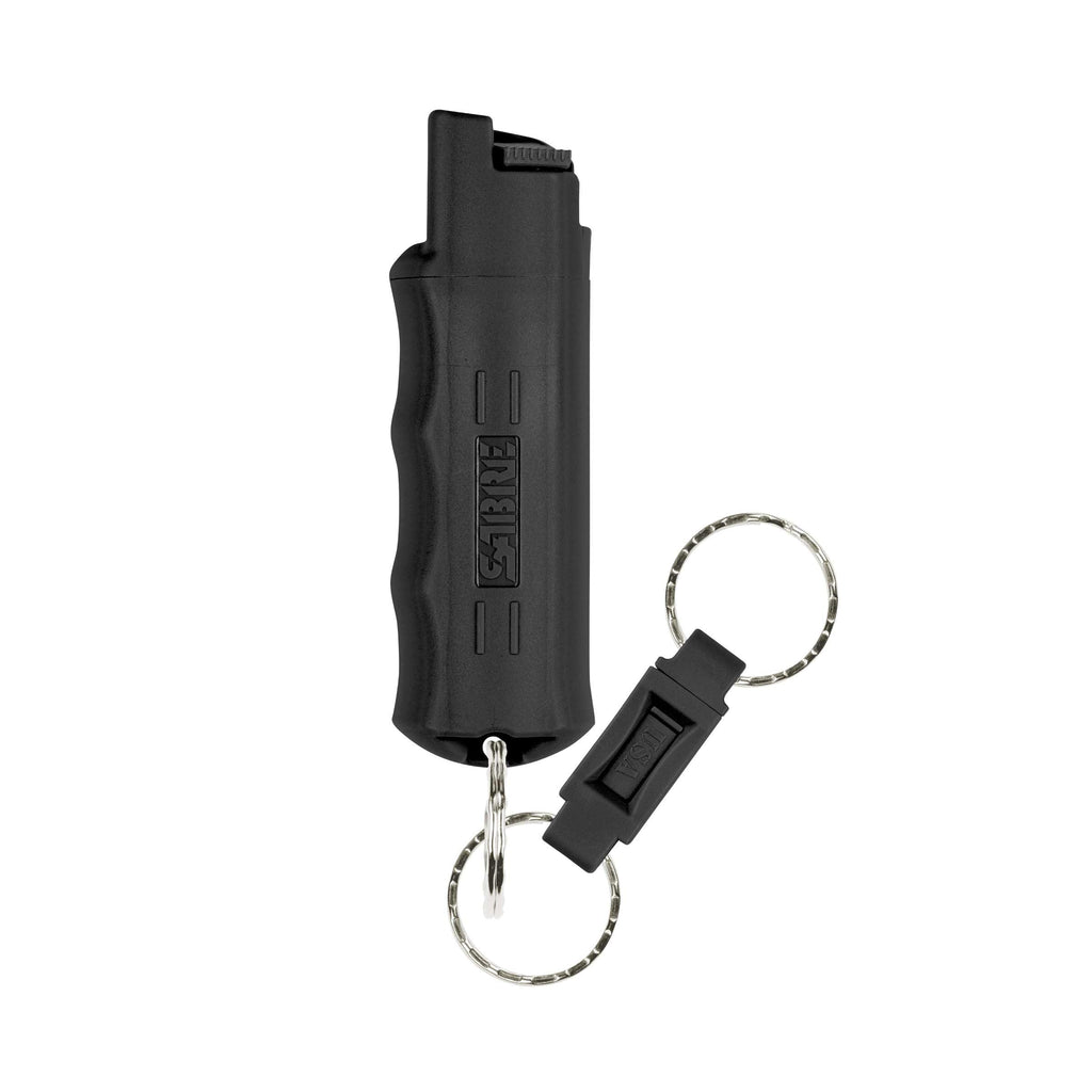 Sabre Pepper Spray with Quick Release Keychain for Self Defense – Maximum Police Strength OC Spray with UV Marking Dye, Twist Lock Safety, Finger Grip, 10‑Second Spray, 14‑ft Range, Made in USA