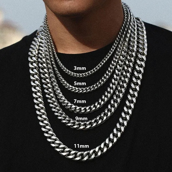 Stainless Steel Gold Silver Chain Cuban Curb Mens Necklace