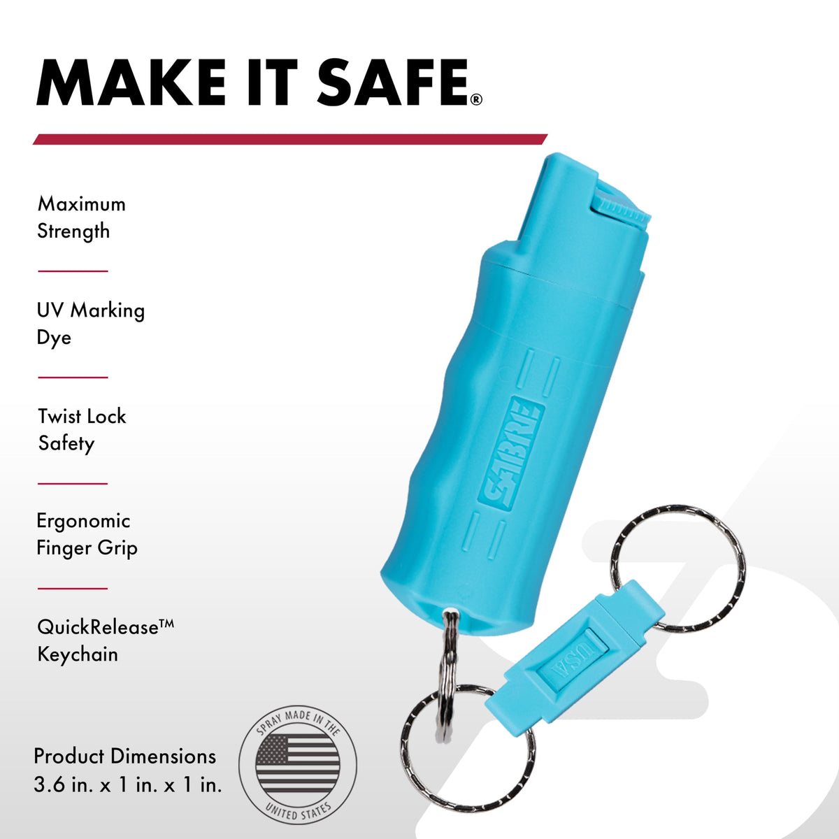 Sabre Pepper Spray with Quick Release Keychain for Self Defense – Maximum Police Strength OC Spray with UV Marking Dye, Twist Lock Safety, Finger Grip, 10‑Second Spray, 14‑ft Range, Made in USA