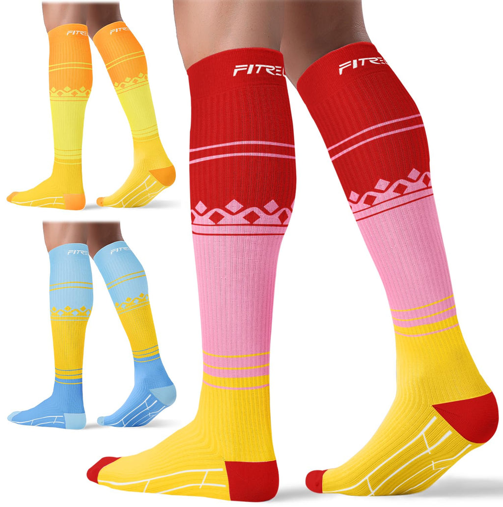 FITRELL 3 Pairs Compression Socks for Women and Men 20-30mmHg-Circulation Support Socks