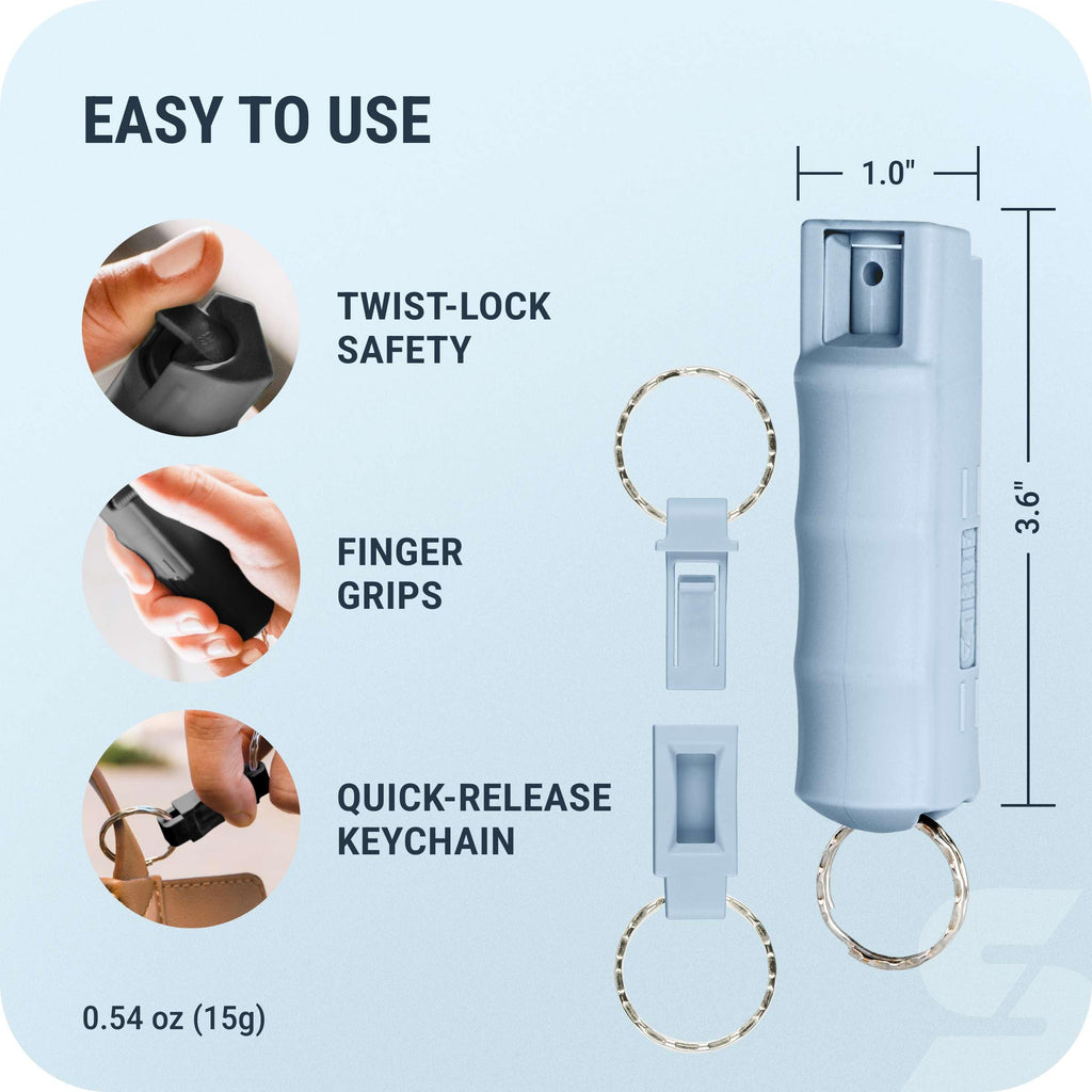 Sabre Pepper Spray with Quick Release Keychain for Self Defense – Maximum Police Strength OC Spray with UV Marking Dye, Twist Lock Safety, Finger Grip, 10‑Second Spray, 14‑ft Range, Made in USA