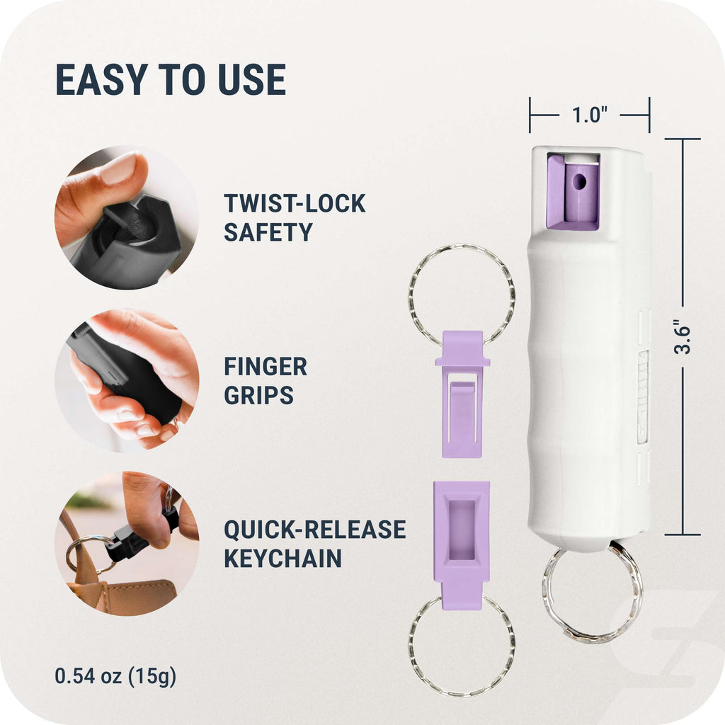 Sabre Pepper Spray with Quick Release Keychain for Self Defense – Maximum Police Strength OC Spray with UV Marking Dye, Twist Lock Safety, Finger Grip, 10‑Second Spray, 14‑ft Range, Made in USA
