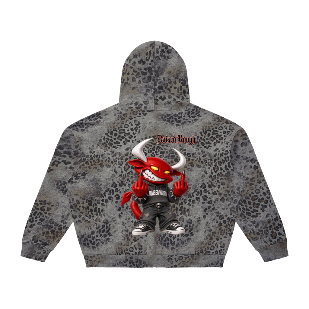 Raised Rough Logo hoodieUnisex Vintage Wash Leopard Full Zip Hoodie